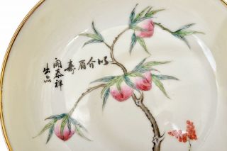 Old Chinese Famille Rose Porcelain Bowl & Dish Plate Peach Tree Marked 2