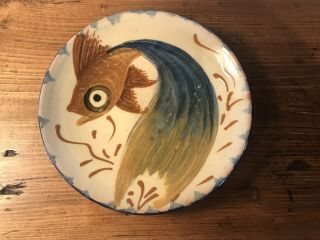 Vintage Puigdemont Hand Painted Fish Art Pottery Plate Signed 7 1/2” Spain