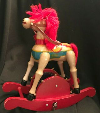Vintage Wooden Christmas Musical Rocking Horse Wind Up Key I Believe In Music
