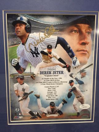Derek Jeter Signed Framed Stats Yankees Photo Jsa Certified Gold Autograph