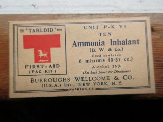 Antique Ww1 First Aid Pack Ammonia Inhalant 1918 Tabloid Burroughs Wellcome & Co