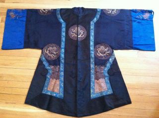Antique Chinese Silk Embroidered Dragon Robe