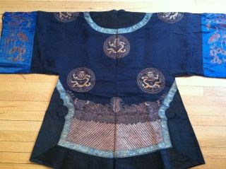 Antique Chinese silk embroidered dragon robe 2