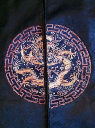 Antique Chinese silk embroidered dragon robe 3