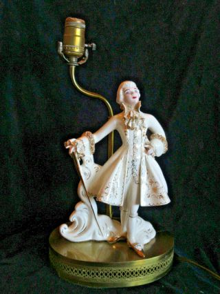 Vintage Florence Ceramics Lamp " Louis Xvi " Ivory W/22kt Gold Trim Brass Base