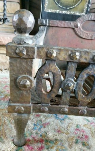 Antique Arts and Crafts Cast Iron Fire Place Grate with Caster Wheel ' s 2