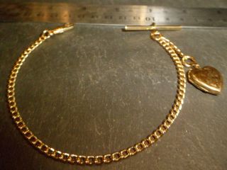 Vintage Gold Plated Albert Pocket Watch Chain With 9ct Rolled Gold Heart Locket