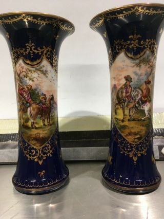 Antique Dresden Meissen Style Porcelain Hand Painted Vases