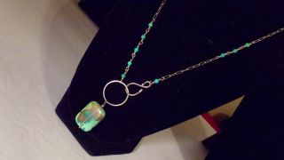 Vtg Artist Green Blue Turquoise Stone Sterling Silver Drop Pendant Necklace 19 "