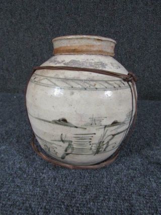 Antique Chinese Blue Canton Ware Porcelain Ginger Jar With Cover