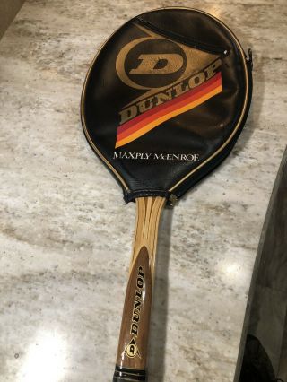 Vintage Dunlop Maxply Mcenroe Wooden Tennis Racket W/cover 4 3/8 England