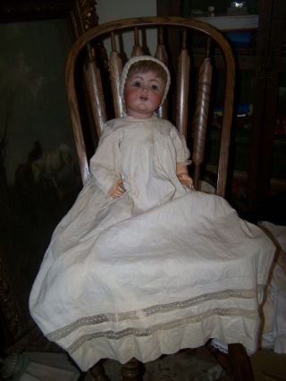 Antique Baby Doll Body Composition 16 3/4 " & Gorgeous Baptism Gown