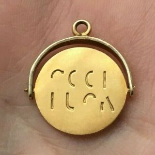 Vintage 375 9ct Gold " Good Luck " Spinner Swivel Fob Charm Pendant