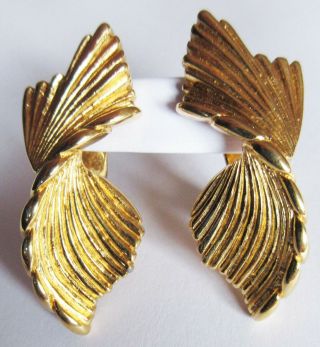Vintage Monet Gold Tone Textured Clip - On Earrings