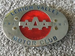 Vintage Aaa Lehigh Valley Motor Club Metal Reflector License Plate Topper