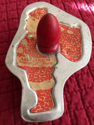 Vintage Aluminum Santa Claus Cookie Cutter W Paper Label Red Wooden Handle