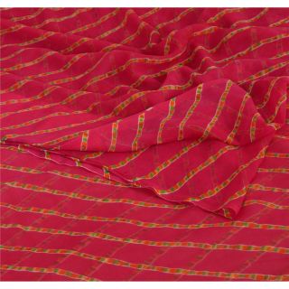 Sanskriti Vintage Pink Saree Blend Georgette Printed Leheria Sari Craft Fabric