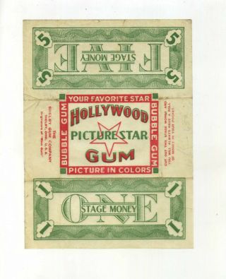 Vtg Wax Chewing Gum Wrapper Hollywood Picture Star Shelby Oh Antique Trade Card