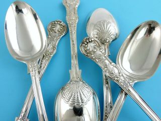 Magnificent Set 6 Silver Queens Oyster Pattern Table Spoons,  London 1863 Ga 633g