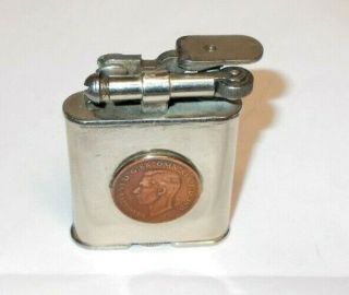 Vintage 1940`s Polo Lift - Arm Lighter With Georgivs Vi D G Br Omn Rex Coins