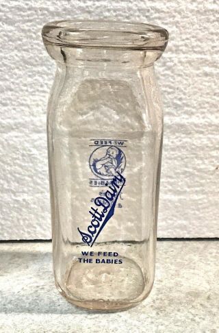Vintage 1/2 Pint Milk Bottle Scott Dairy Gladstone Mi C.  1945 We Feed The Babies