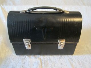 Vintage Black " Thermos " Brand Metal Dome Top Lunch Box