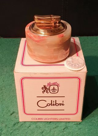 Gorgeous Vintage Colibri Brass Gas Table Lighter In Red & Green Onyx,  Boxed