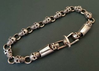Vintage Antique Jewelry Memento Mori Skulls Handmade Silver Bracelet