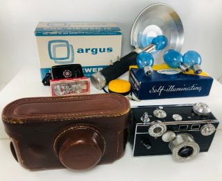 Vintage Argus C - 3 35mm Camera & Leather Case 50mm Argus Coated Cintar 1949 Usa