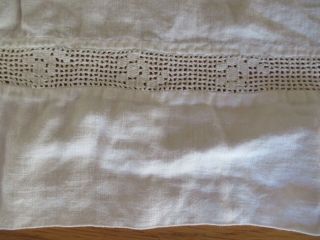 Vintage Style White French Linen Flat Sheet With Crochet Row At Top 86 X 94