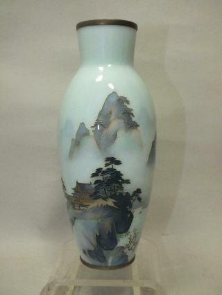 An Ando Japanese Cloisonne Vase With Silver Wire Landscape 20thc