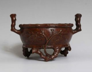 Perfect Antique Chinese Bronze Incense Burner Carved Bamboo Xuande Marked