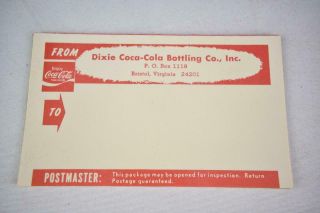 Vintage Coca - Cola Label Pad Dixie Coca - Cola Bottling Co Bristol Va