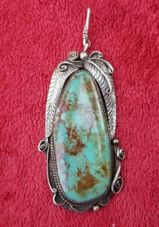 Vintage Navajo Native American Sterling Silver 925 Huge Turquoise Pendant