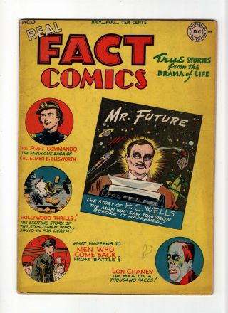 Real Fact Comics 3 Fn 6.  0 Vintage Dc Comic Hg Wells Lon Chaney Gold 10c