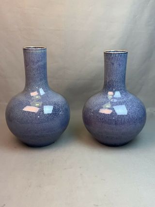 Antique PAIR Chinese Porcelain Flambe Glaze Bottle Vases 18 - 19th C Qing Qianlong 2