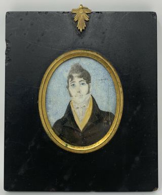 Antique Miniature Portrait Of A Gentleman W/ Silhouette On Back Signed 1814