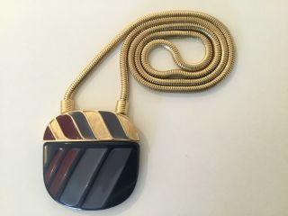 Vintage Signed Trifari Retro Neutral Lucite Pendant Snake Chain Necklace