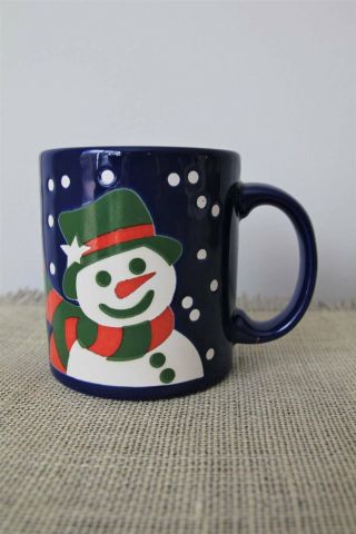 Vintage Waechtersbach Blue Snowman Snowflake Coffee Mug Germany