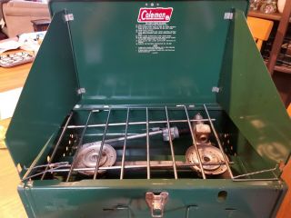 Vintage Coleman 425e Two - Burner Green Camping Stove 1/79 Propane Not Gas