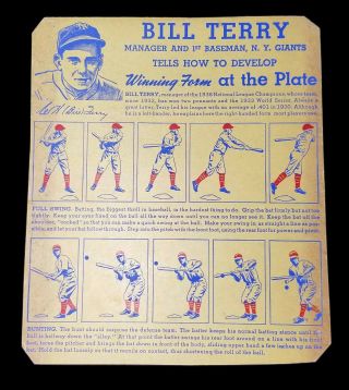 1937 Huskies Cereal Box Back Panel Bill Terry York Yankees Vtg Gd,