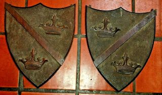 Large Mahogany Antique Carved Wooden Armorial / Heraldic Shields 19thc
