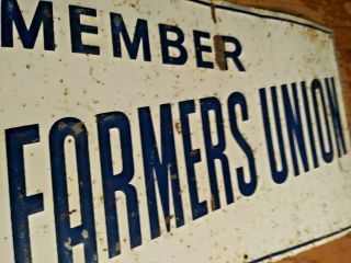 1930s Member Farmers Union Embossed Farm Corn Dairy Sign Old Vintage