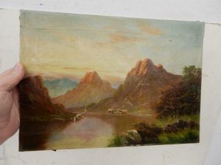 Really Old Painting Antique Oil Cattle Landscape Signed