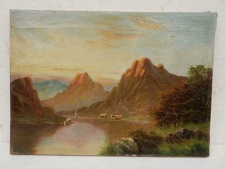 really old PAINTING antique oil CATTLE landscape signed 3