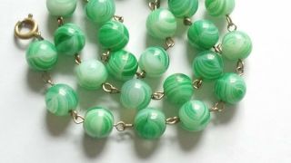 Czech Vintage Art Deco Wired Green Swirls Glass Bead Necklace