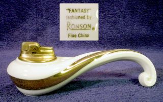 Fantasy Vintage Ronson Cigarette Lighter Mid - Century Genie Table Cigar Gold Desk