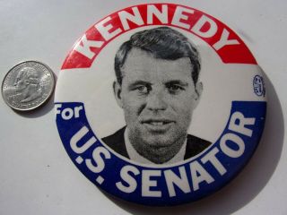 Vintage Robert Kennedy For Us Senator Pinback Political Campaign Button 3 1/2 "