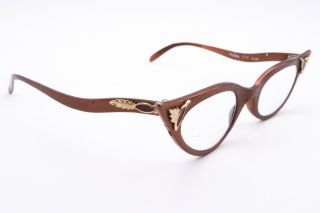 Vtg Victory 1950 Cat Eye Aluminum Rx Eyeglasses Frames 44[]21 Brown Copper B435