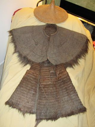Antique Chinese Coir Coconut Fiber Raincoat and Skirt c.  1900 Halloween 2